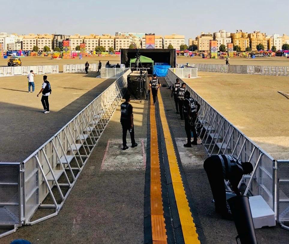 Crowd control Mojo barriers used at a sporting event